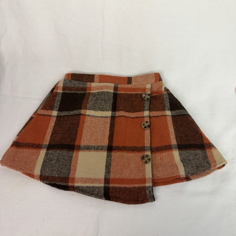 Girls Plaid A-Line Short Skirt Button Front Elastic Waist Size 6Y Fall Autumn